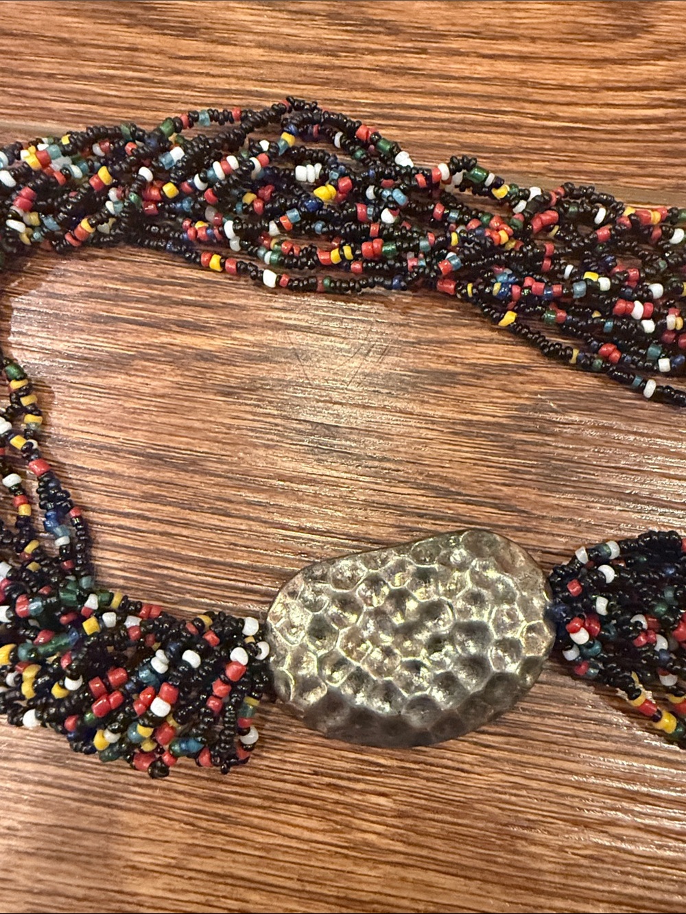 Chico's Black Multicolor Seed-Bead Twisted Necklace with Hammered Accent - Picture 6 of 7